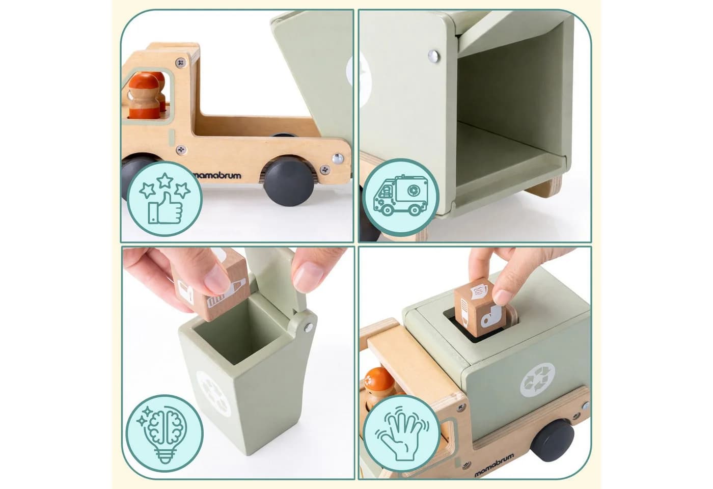 Mamabrum Müllauto Holz Recycling LKW mit Zubehör Kinder - Bild 4
