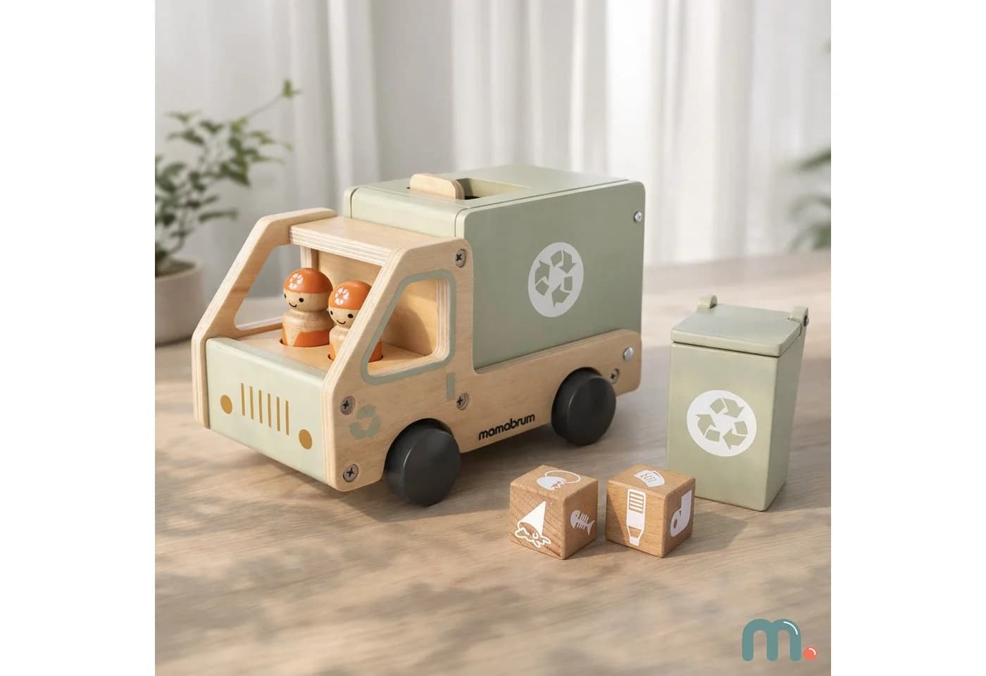 Mamabrum Müllauto Holz Recycling LKW mit Zubehör Kinder - Bild 5