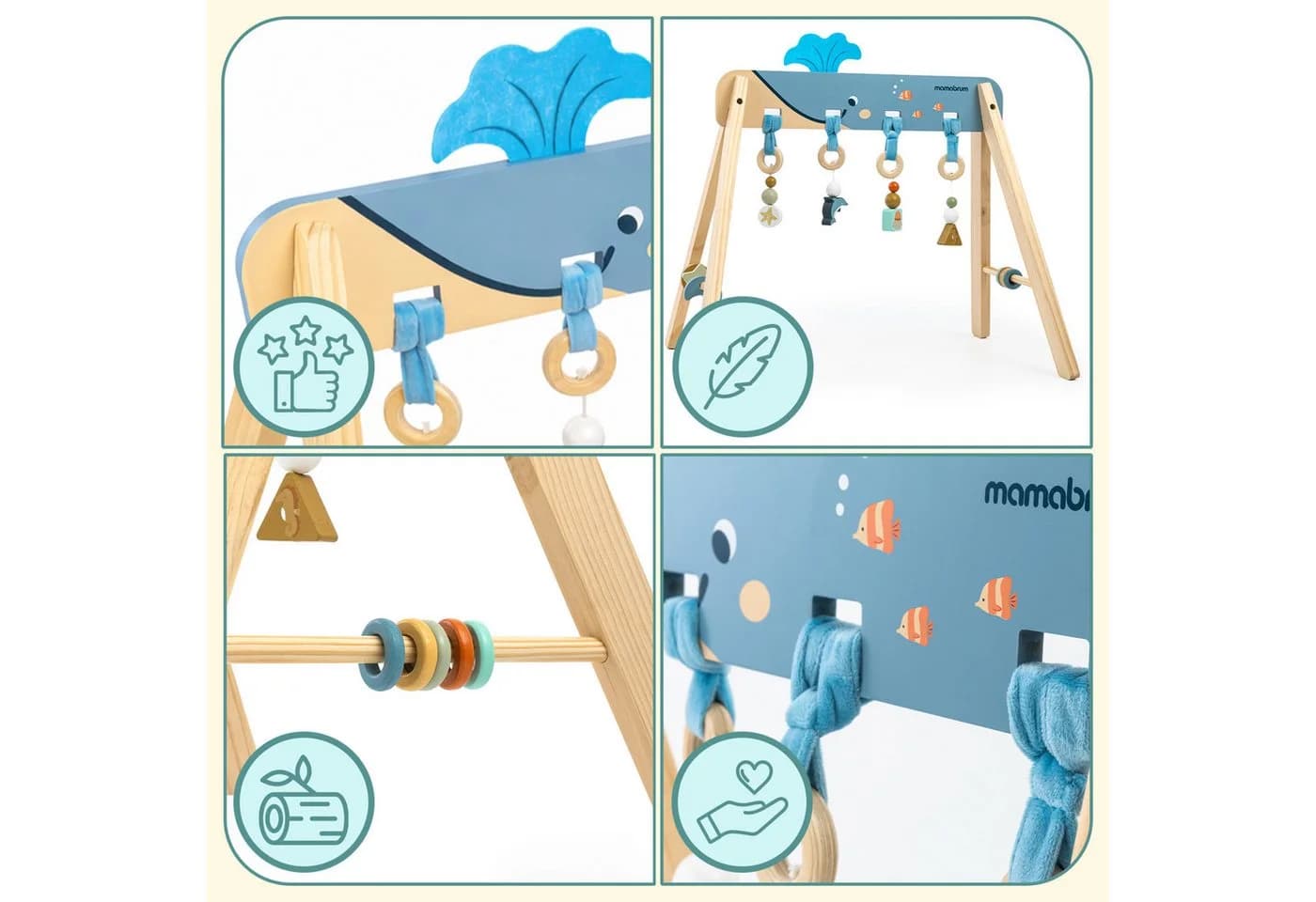 Mamabrum Baby Gym Holz Spielbogen Ozean Montessori mit Anhängern - Bild 4