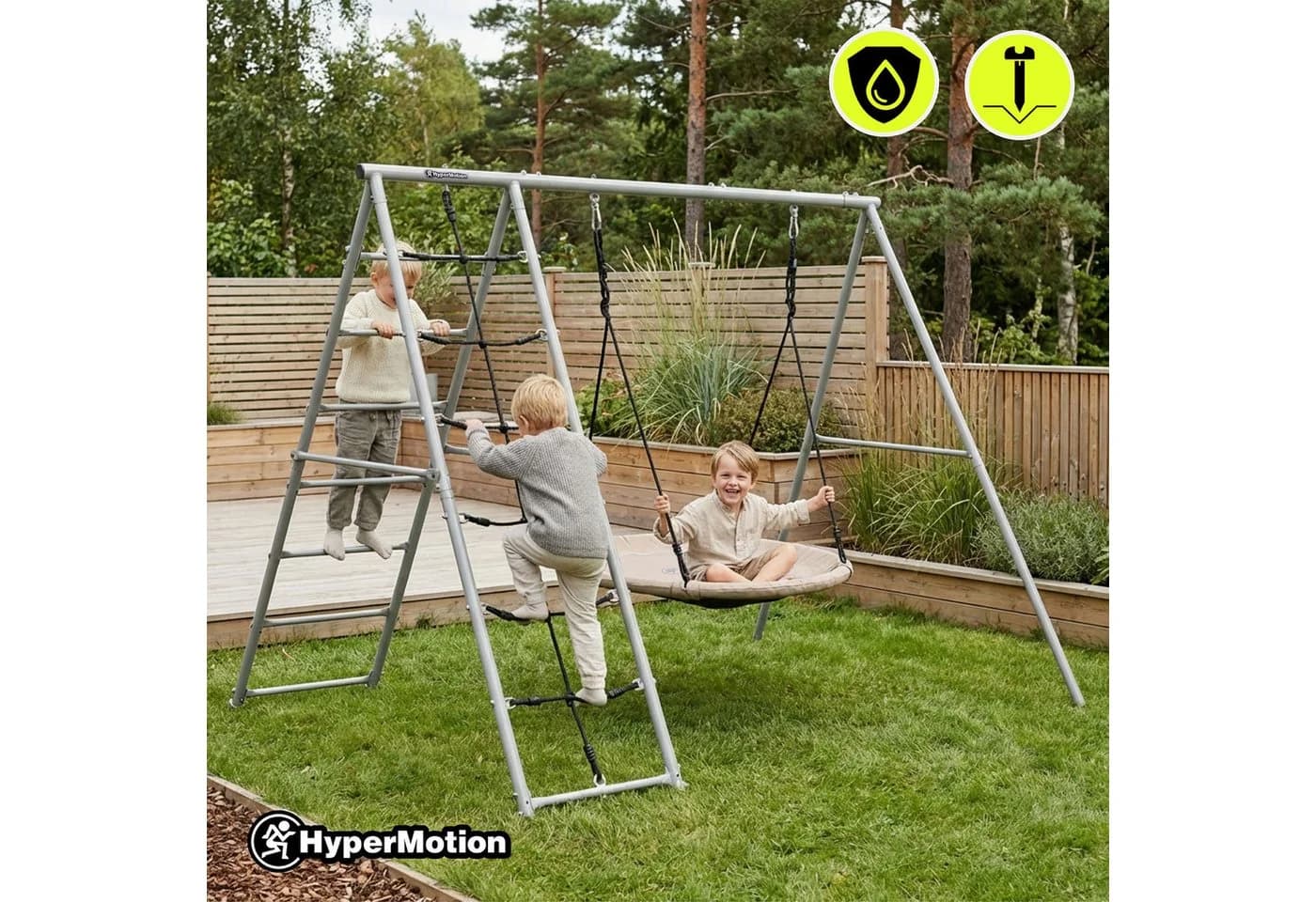 HyperMotion XL Spielturm 3in1 Nestschaukel Klettergerüst Garten - Bild 5