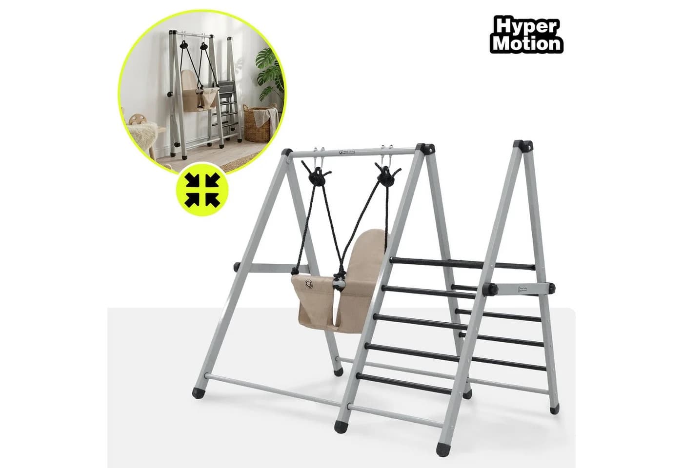 HyperMotion Babyschaukel 2in1 mit Leiter klappbar Grau/Beige