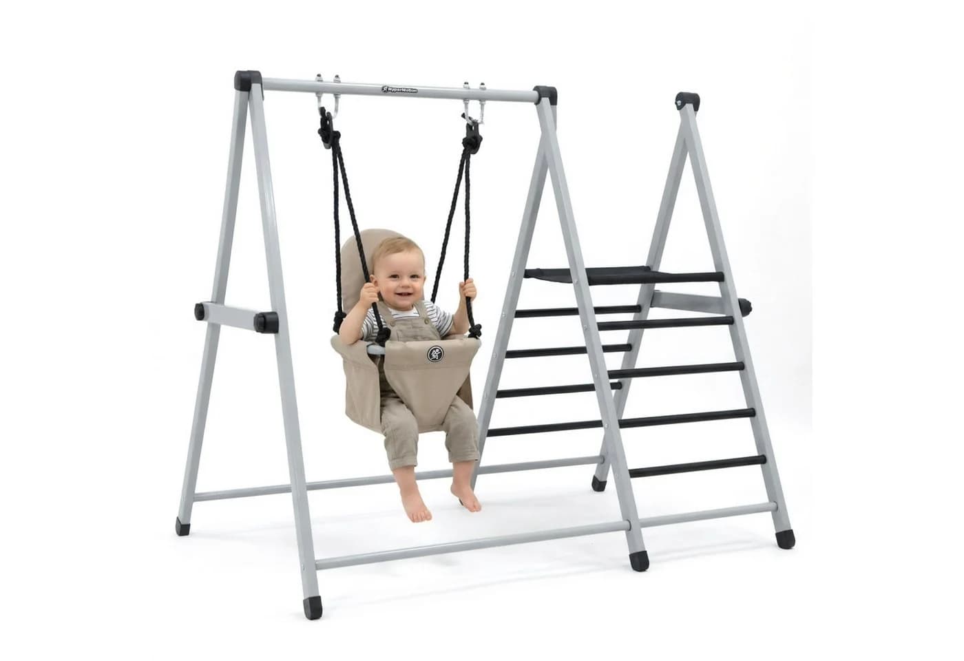 HyperMotion Babyschaukel 2in1 mit Leiter klappbar Grau/Beige - Bild 2