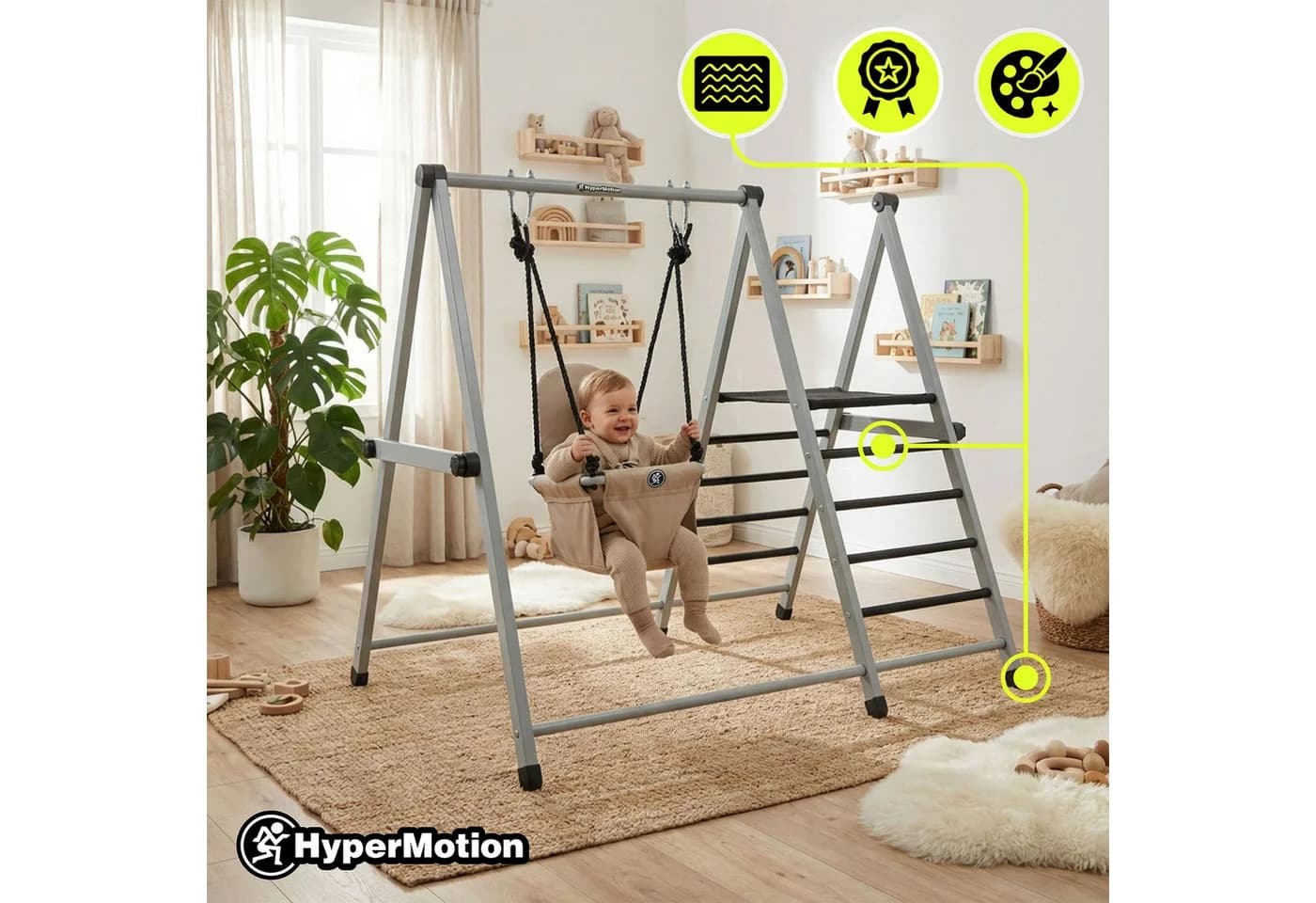 HyperMotion Babyschaukel 2in1 mit Leiter klappbar Grau/Beige - Bild 5