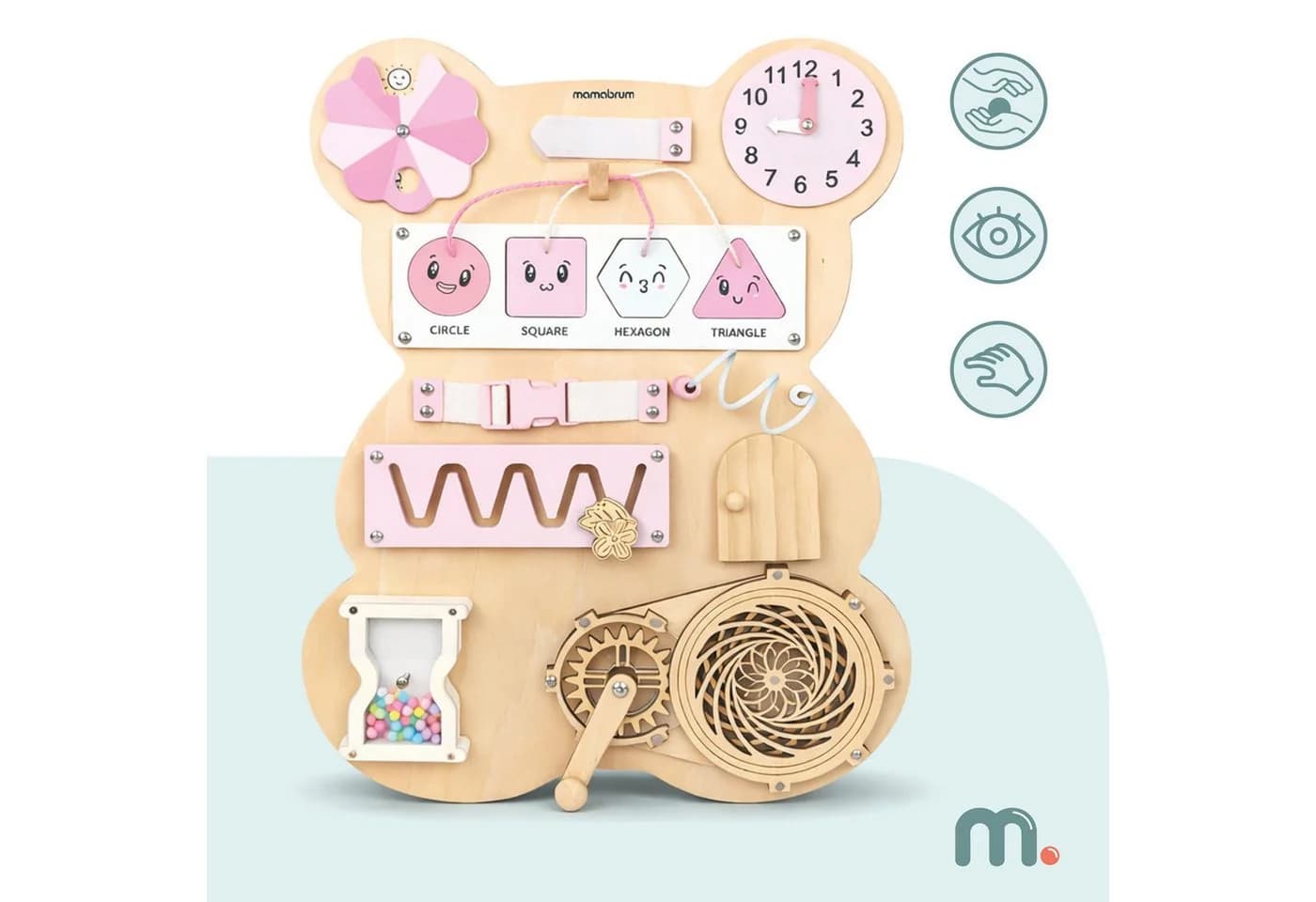 Mamabrum Montessori Motorikbrett Teddy Rosa aus Holz