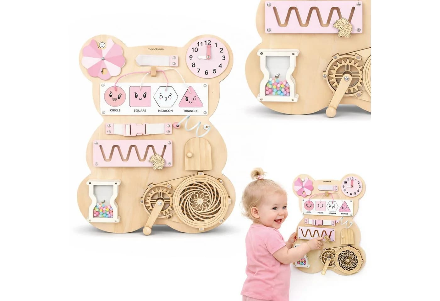 Mamabrum Montessori Motorikbrett Teddy Rosa aus Holz - Bild 2