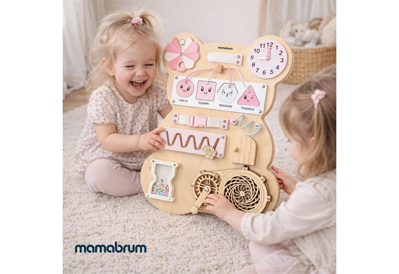 Mamabrum Montessori Motorikbrett Teddy Rosa aus Holz - Bild 4