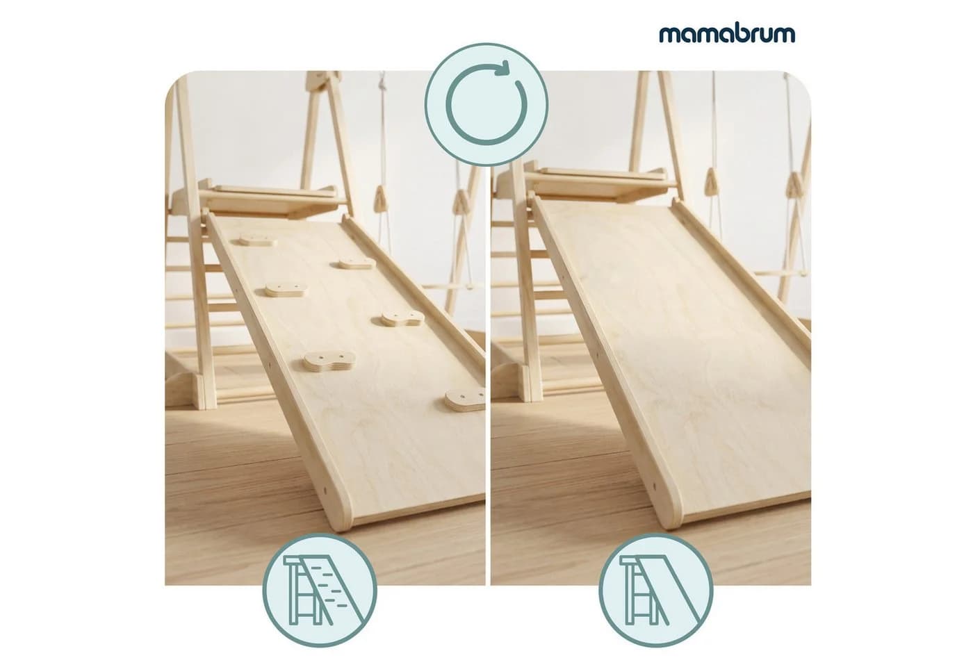 Mamabrum Indoor Spielplatz Holz mit Rutsche, Schaukel & Kletterwand - Bild 5