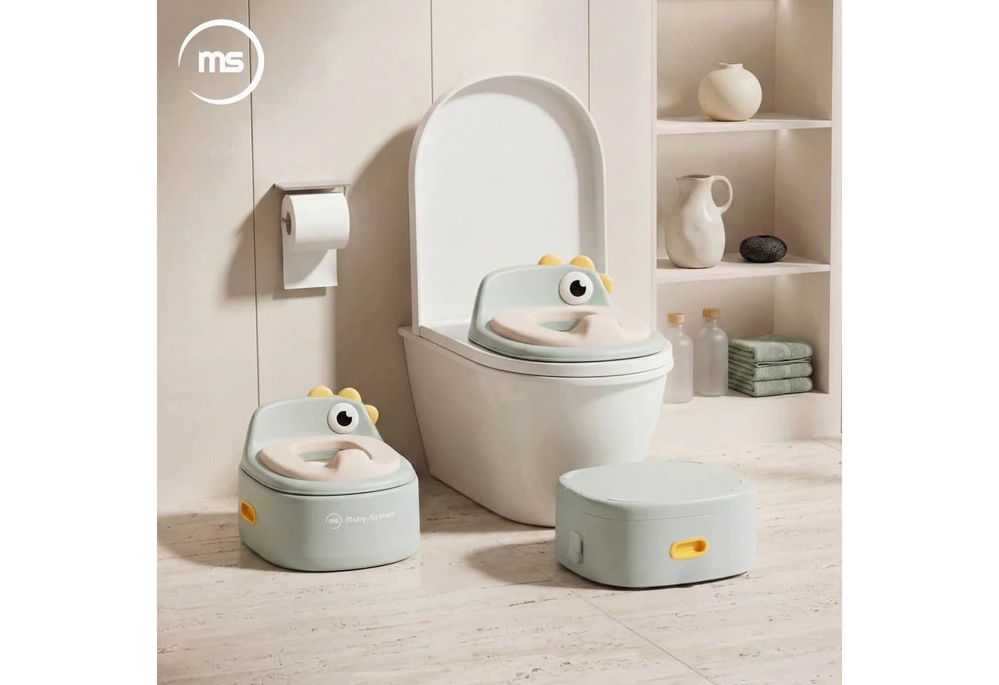 Moby-System 3-in-1 Kinder Töpfchen Toilettensitz & Tritthocker Grün