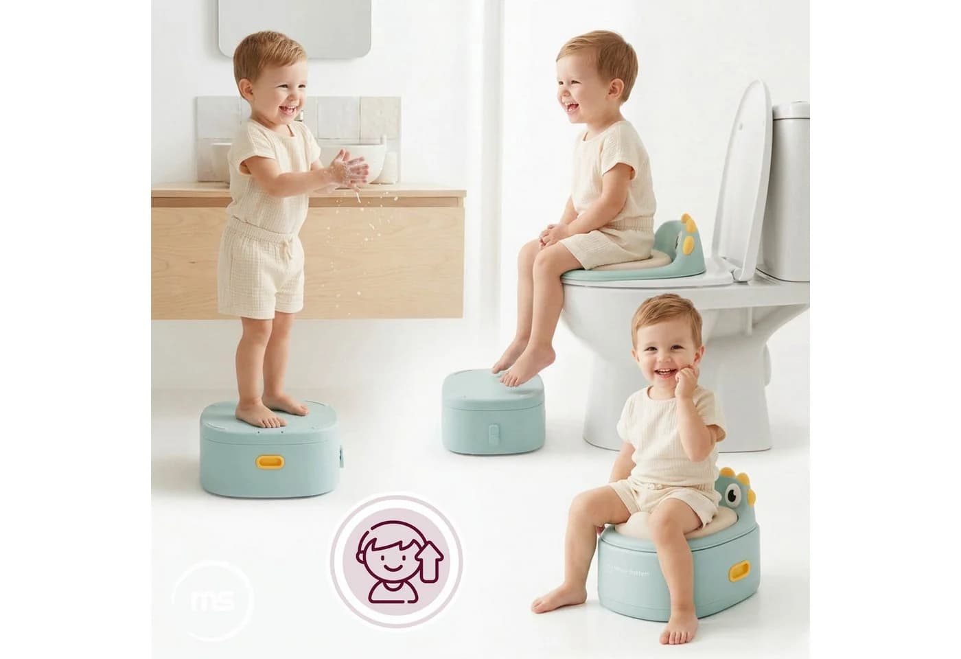 Moby-System 3-in-1 Kinder Töpfchen Toilettensitz & Tritthocker Grün - Bild 3