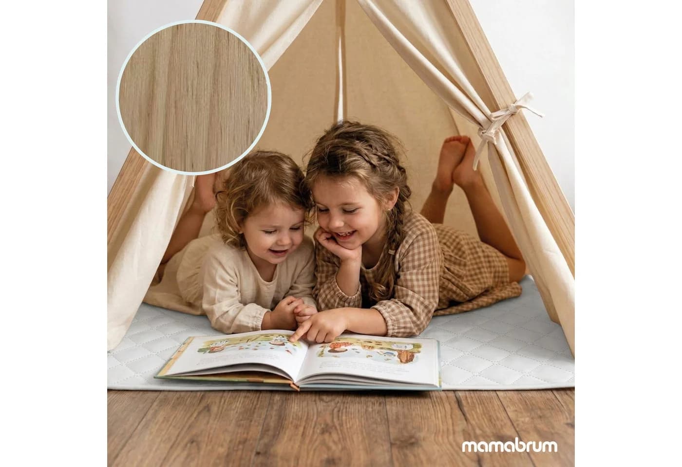 Mamabrum Tipi Zelt für Kinder mit Kiefernholzgestell und Zubehör - Bild 3