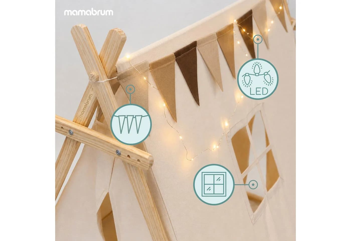 Mamabrum Tipi Zelt für Kinder mit Kiefernholzgestell und Zubehör - Bild 4