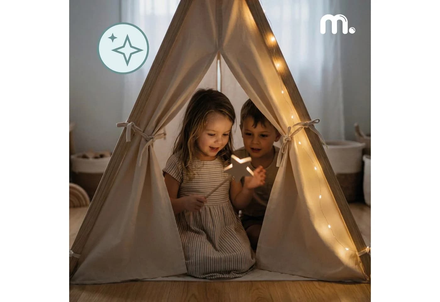 Mamabrum Tipi Zelt für Kinder mit Kiefernholzgestell und Zubehör - Bild 5