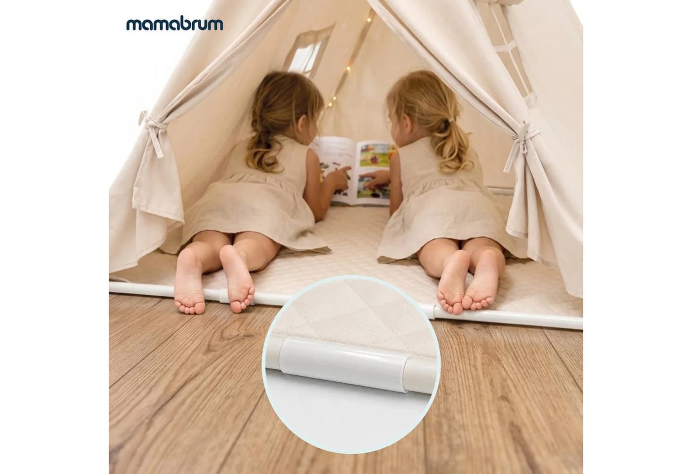 Mamabrum Tipi Zelt für Kinder mit Matte, LED-Lichterkette & Wimpel - Bild 3