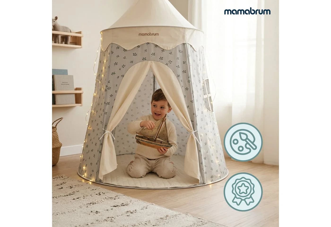 Mamabrum Spielzelt Schloss mit Matte & LED Grün Blättermuster