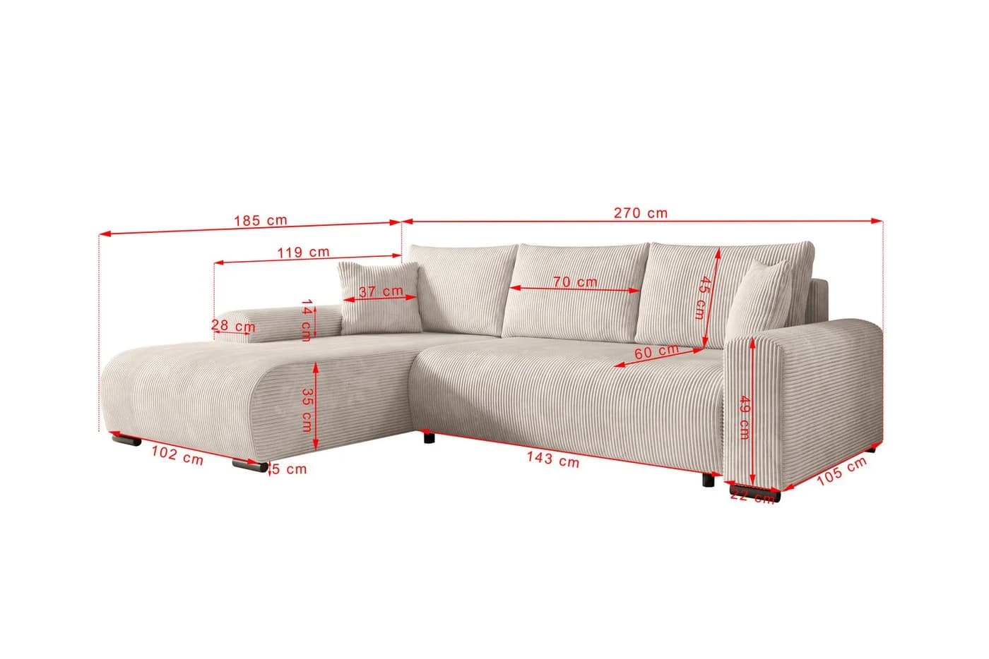 storez24 Ecksofa Ellen L-Form Beige mit Bettkasten und Schlaffunktion - Bild 5