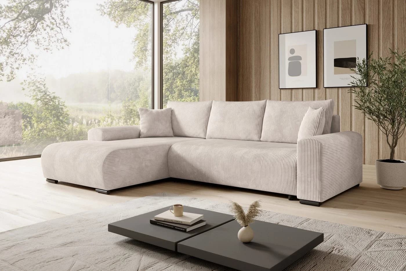 storez24 Ecksofa Ellen Vanilla mit Schlaffunktion und Bettkasten
