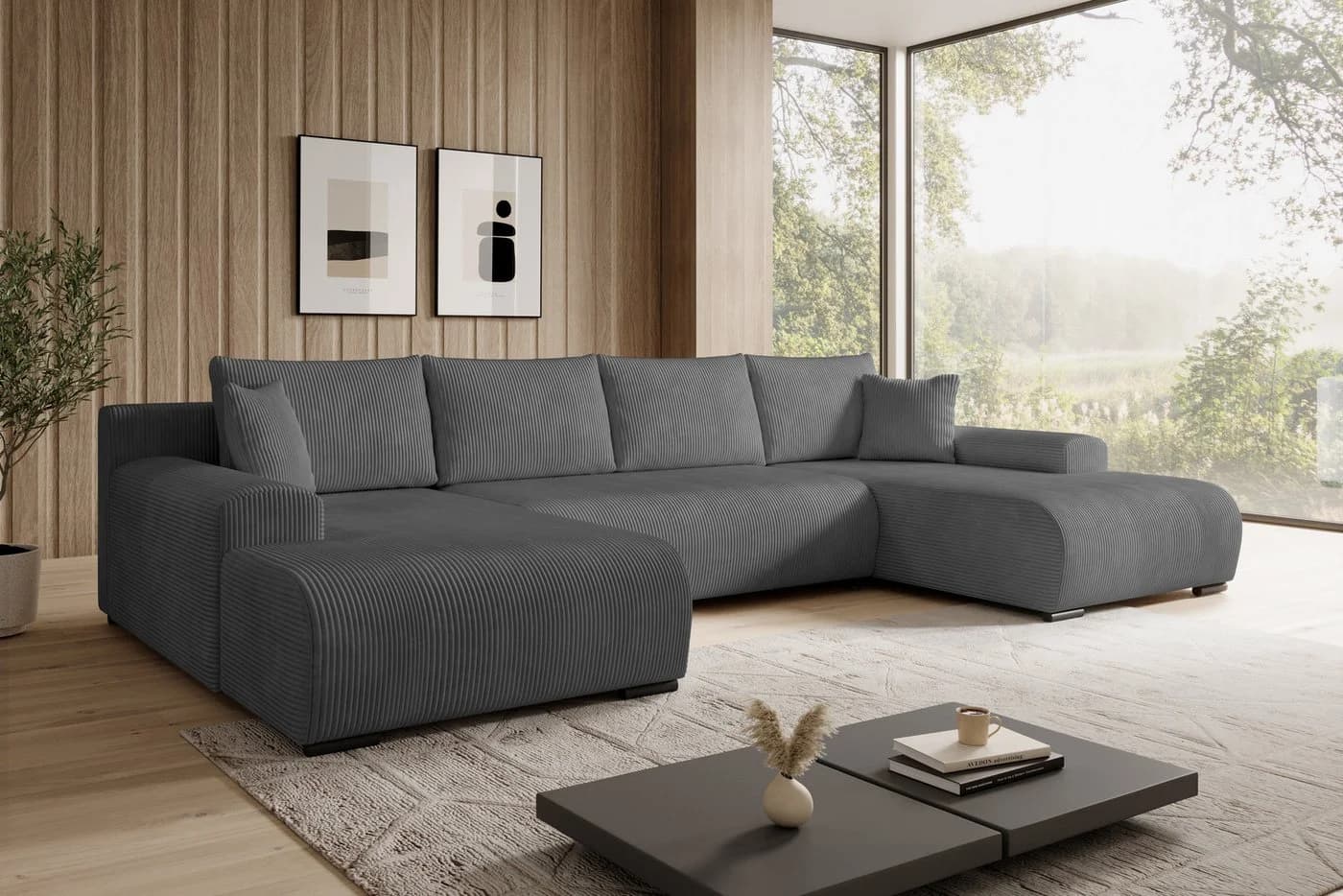 storez24 Ecksofa Ellen U mit Bettkasten und Schlaffunktion Cordstoff Grau - Bild 2