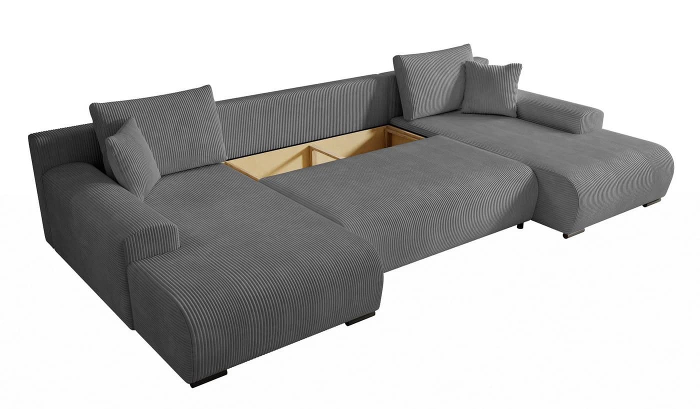 storez24 Ecksofa Ellen U mit Bettkasten und Schlaffunktion Cordstoff Grau - Bild 3