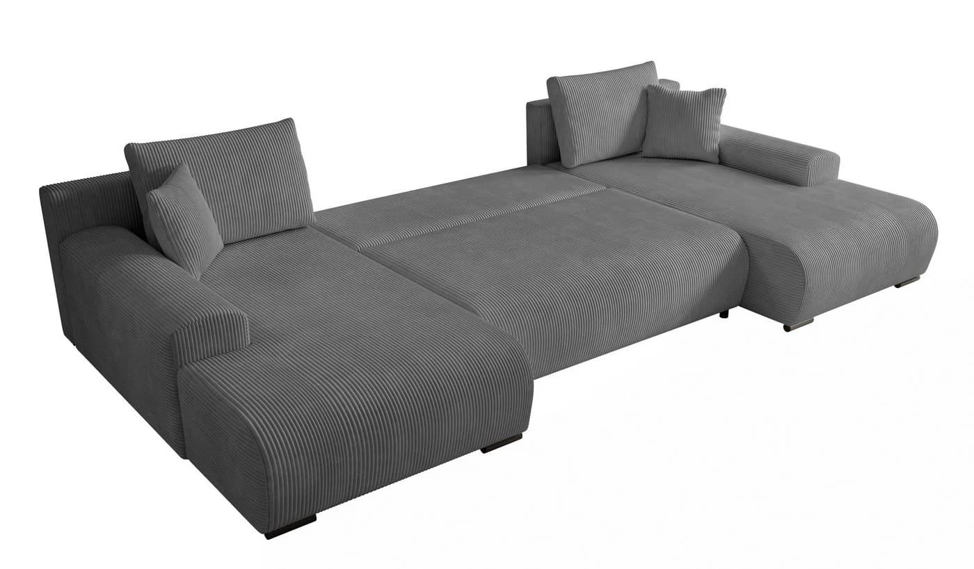 storez24 Ecksofa Ellen U mit Bettkasten und Schlaffunktion Cordstoff Grau - Bild 4