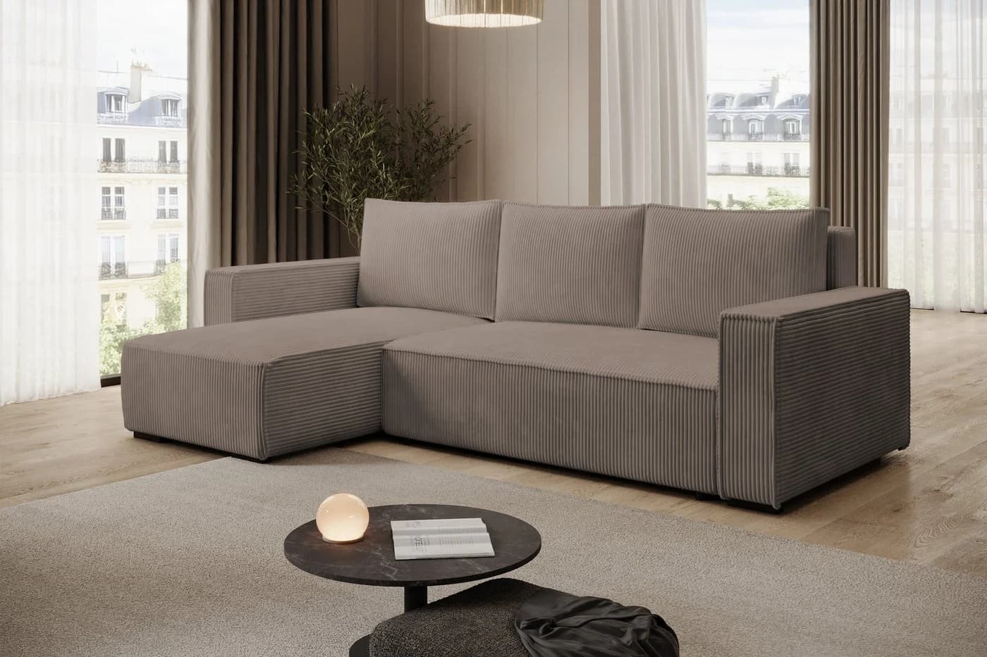 storez24 Ecksofa Letto mit Bettkasten und Schlaffunktion, Cordstoff, L-Form, bequem