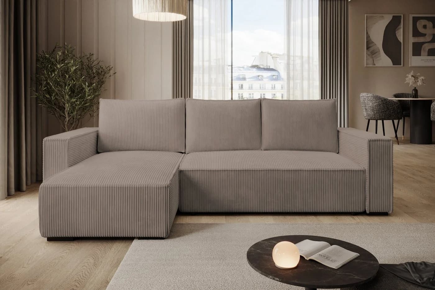 storez24 Ecksofa Letto mit Bettkasten und Schlaffunktion, Cordstoff, L-Form, bequem - Bild 2