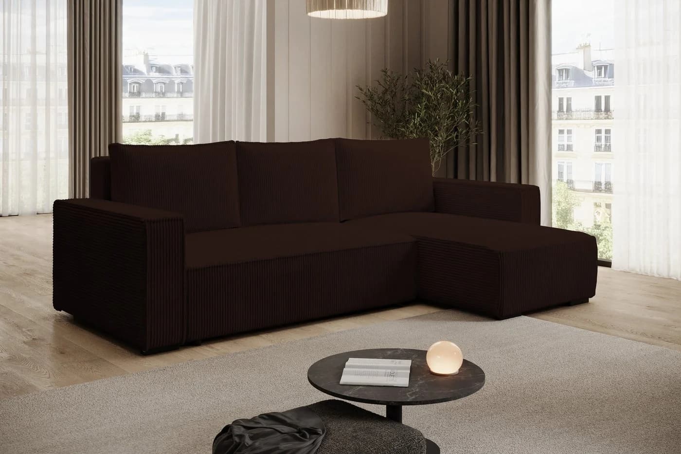 storez24 Ecksofa Letto mit Bettkasten und Schlaffunktion, Cordstoff, L-Form, bequem