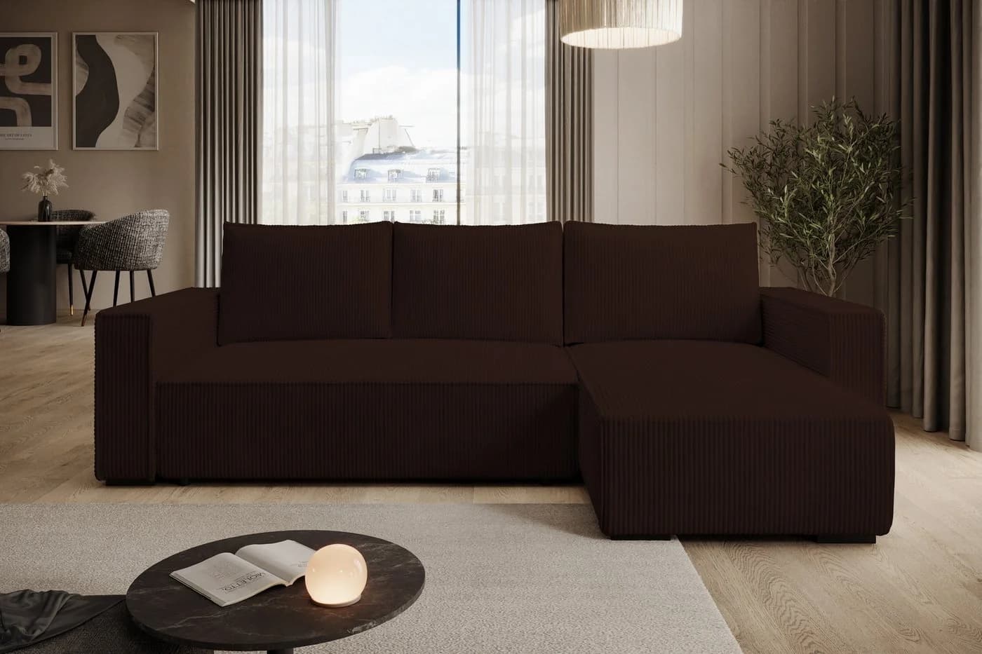 storez24 Ecksofa Letto mit Bettkasten und Schlaffunktion, Cordstoff, L-Form, bequem - Bild 2