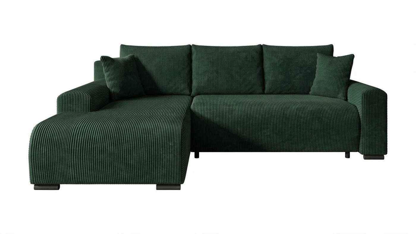 storez24 Ecksofa Soffe mit Schlaffunktion und Bettkasten, Cordstoff Grün - Bild 3