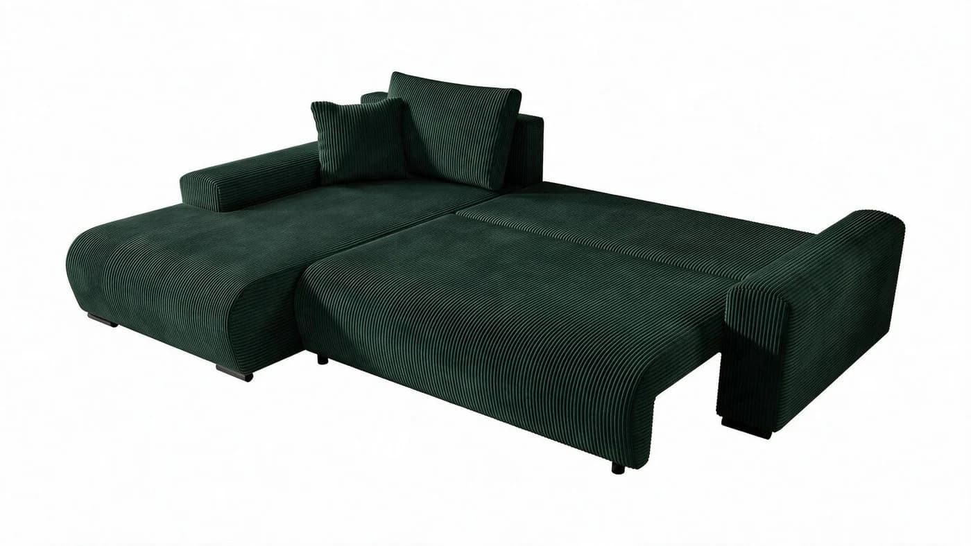 storez24 Ecksofa Soffe mit Schlaffunktion und Bettkasten, Cordstoff Grün - Bild 4