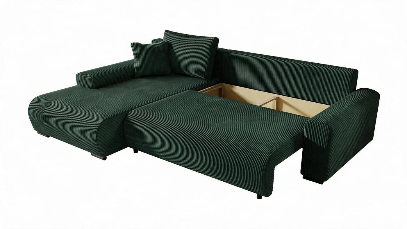 storez24 Ecksofa Soffe mit Schlaffunktion und Bettkasten, Cordstoff Grün - Bild 5