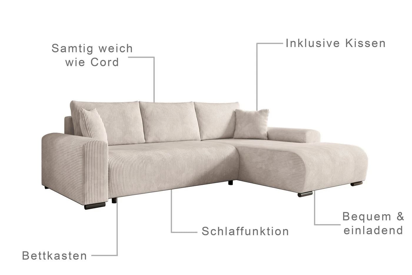 storez24 Ecksofa Soffe L-Form mit Bettkasten und Schlaffunktion - Bild 5
