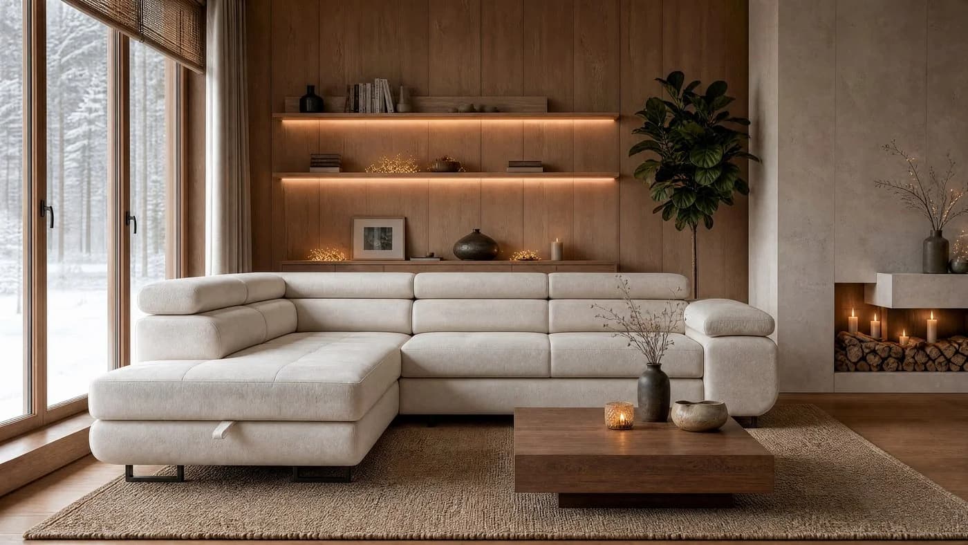 storez24 Ecksofa Velmo Beige mit Schlaffunktion und Bettkasten - Bild 2