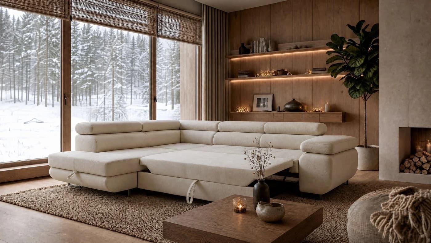 storez24 Ecksofa Velmo Beige mit Schlaffunktion und Bettkasten - Bild 4