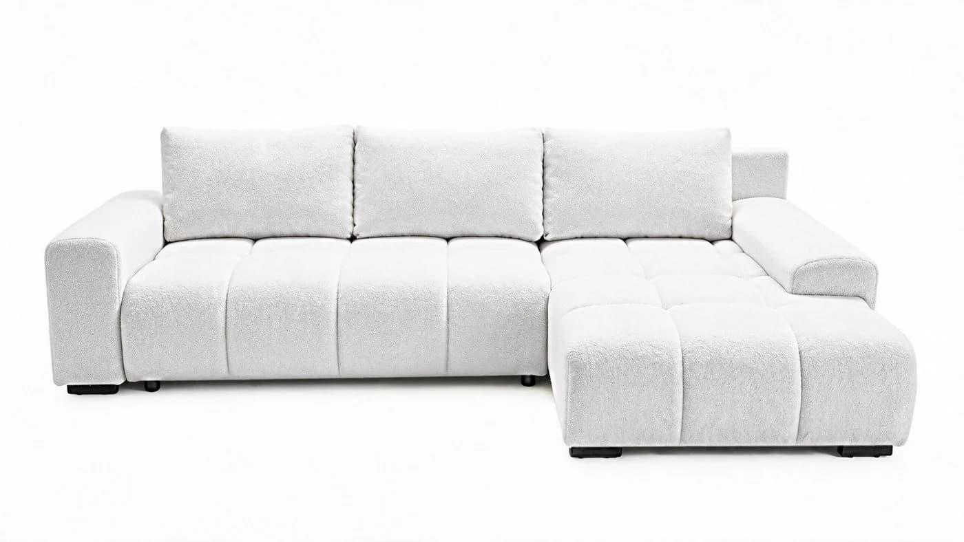 storez24 Ecksofa Ovia mit Schlaffunktion und Bettkasten Bouclé Weiß - Bild 4