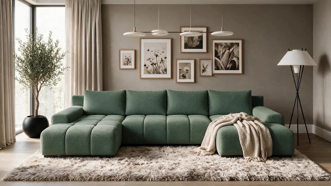 storez24 Ecksofa Ovia U mit Schlaffunktion und Bettkasten Grün - Bild 2