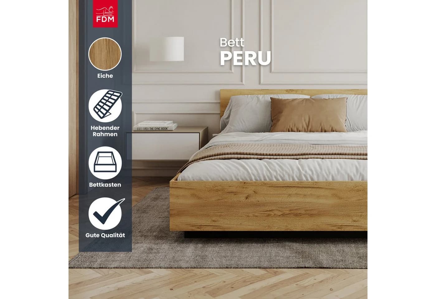 FDM Stauraumbett PERU mit Bettkasten Eichenoptik - Bild 4