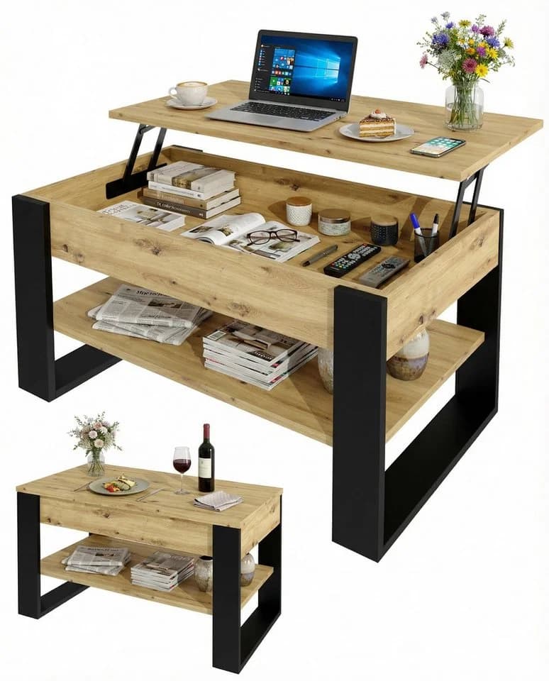 TREND WERK Lift-Couchtisch höhenverstellbar mit Stauraum