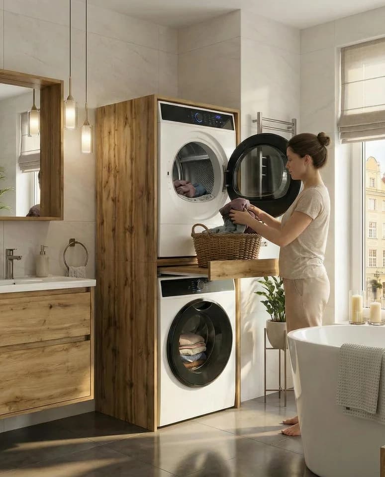 TREND WERK Waschmaschinenumbauschrank COMBO Holzoptik mit Ausziehbrett - Bild 5