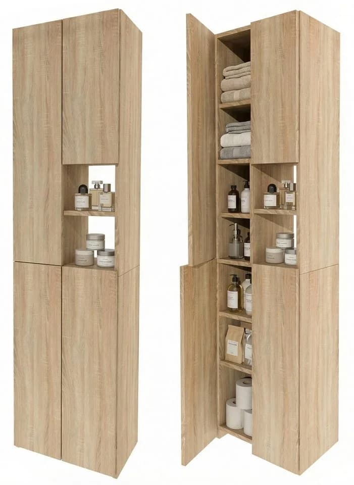 TREND WERK Badschrank Hochschrank schmal Holzoptik Eiche Sonoma - Bild 2