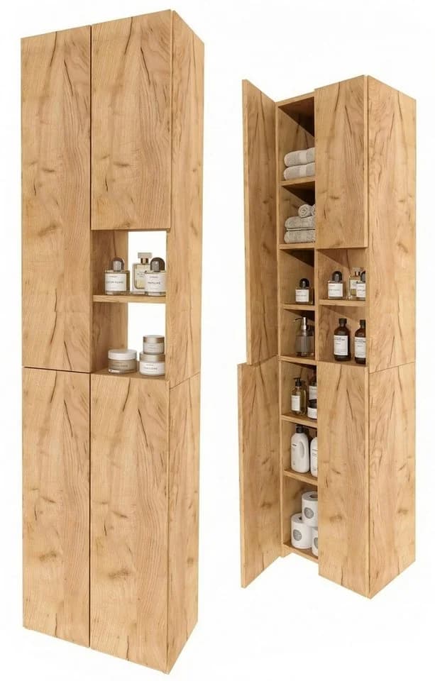 TREND WERK Badschrank Hochschrank Holzoptik Modern Skandinavisch - Bild 2
