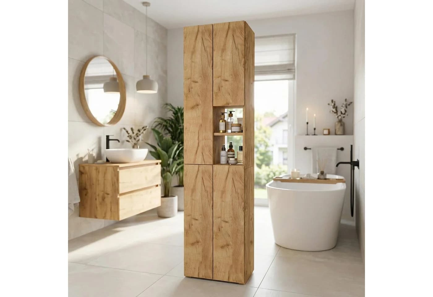 TREND WERK Badschrank Hochschrank Holzoptik Modern Skandinavisch - Bild 5