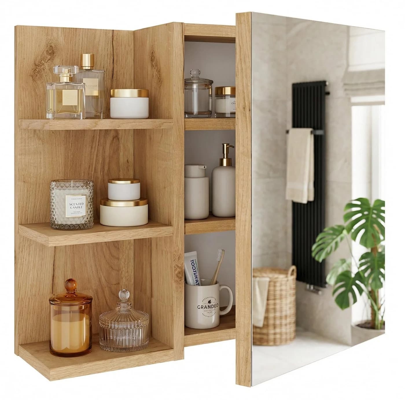 TREND WERK Spiegelschrank Badezimmer mit Ablage & Stauraum