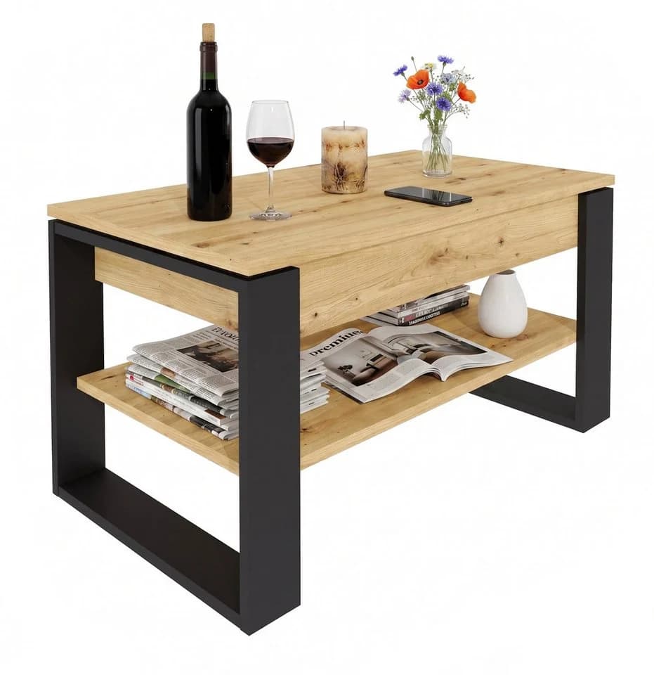 TREND WERK Lift-Couchtisch höhenverstellbar Braun/Schwarz - Bild 3