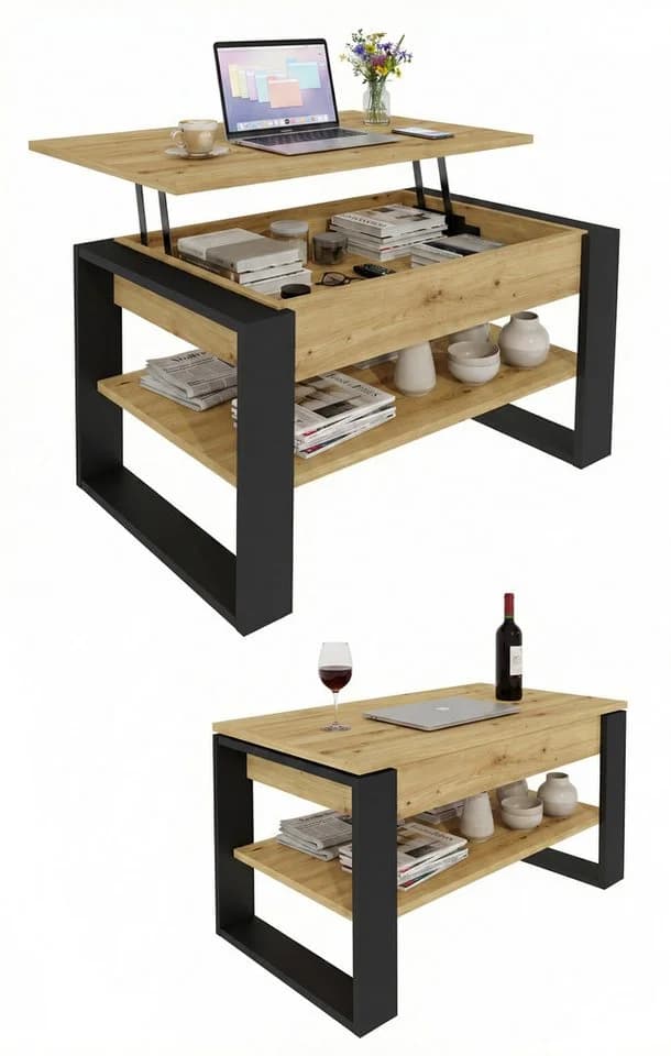 TREND WERK Lift-Couchtisch höhenverstellbar Braun/Schwarz - Bild 4
