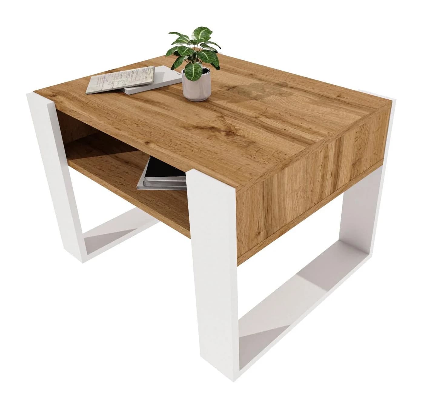 TREND WERK Couchtisch mit Ablagefach Eiche Wotan/Weiß - Bild 2