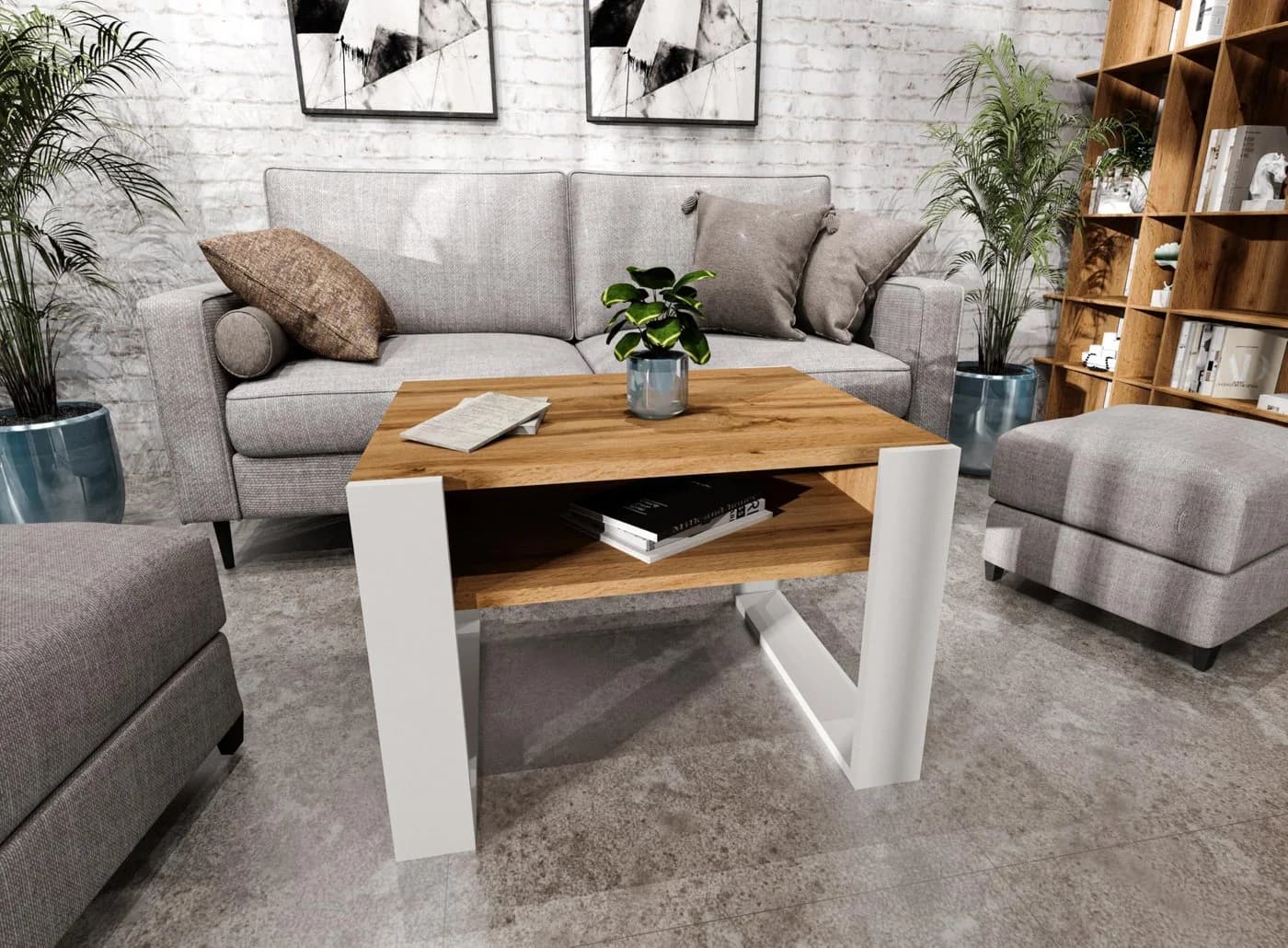 TREND WERK Couchtisch mit Ablagefach Eiche Wotan/Weiß - Bild 4