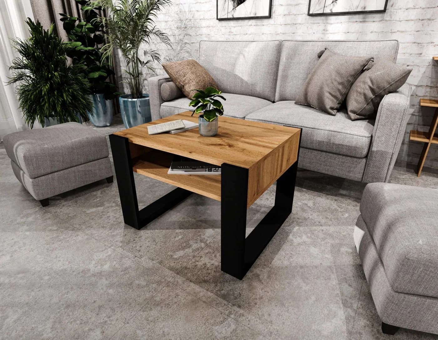 TREND WERK Couchtisch mit Ablagefach Braun/Schwarz Retro-Loft - Bild 3