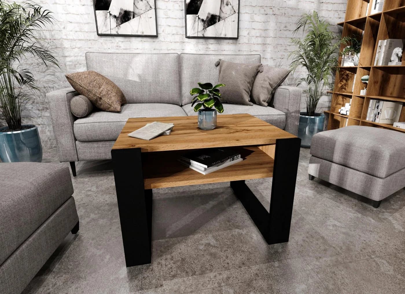 TREND WERK Couchtisch mit Ablagefach Braun/Schwarz Retro-Loft - Bild 4