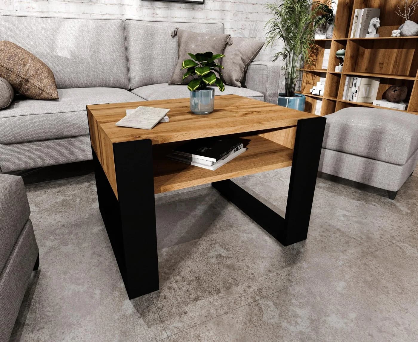 TREND WERK Couchtisch mit Ablagefach Braun/Schwarz Retro-Loft - Bild 5