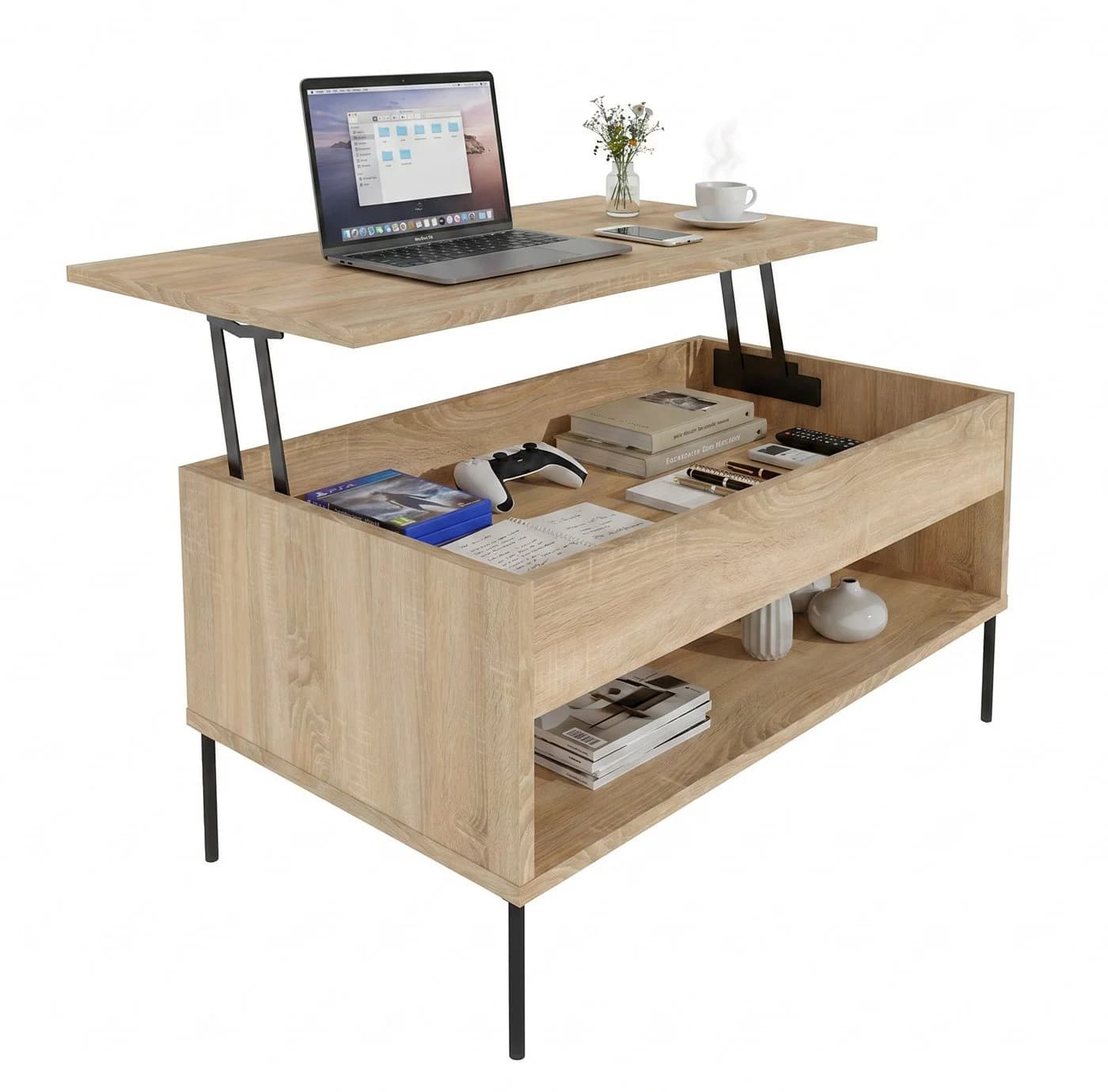 TREND WERK Lift-Sofatisch höhenverstellbar mit Stauraum